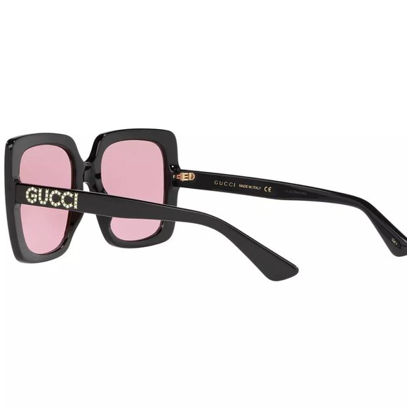 Gucci Square Frame Crystal Logo Sunglasses - Black